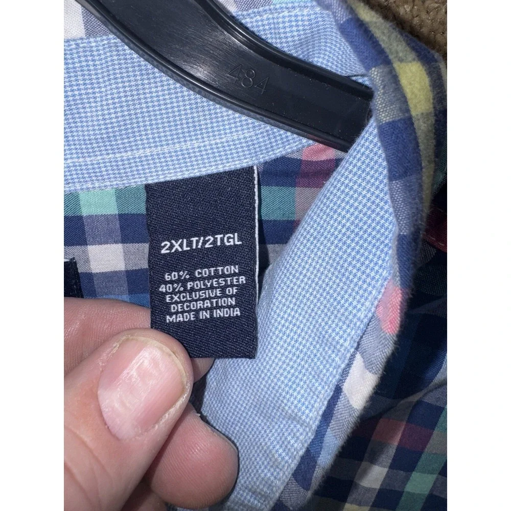 Chaps Easy Care Button Down Shirt‎ Mens 2XLT Multicolor Plaid Long Sleeve Preppy